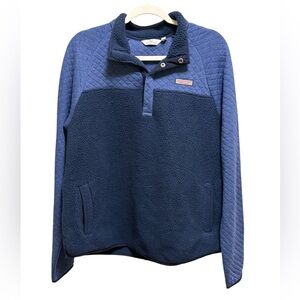 Vineyard Vines Mixed Media Sherpa Shep Shirt Pullover‎ in Blue Quilted Fleece L